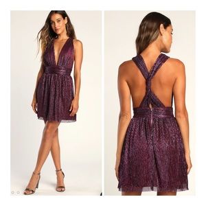 Lulus Magenta and Black Skater Dress